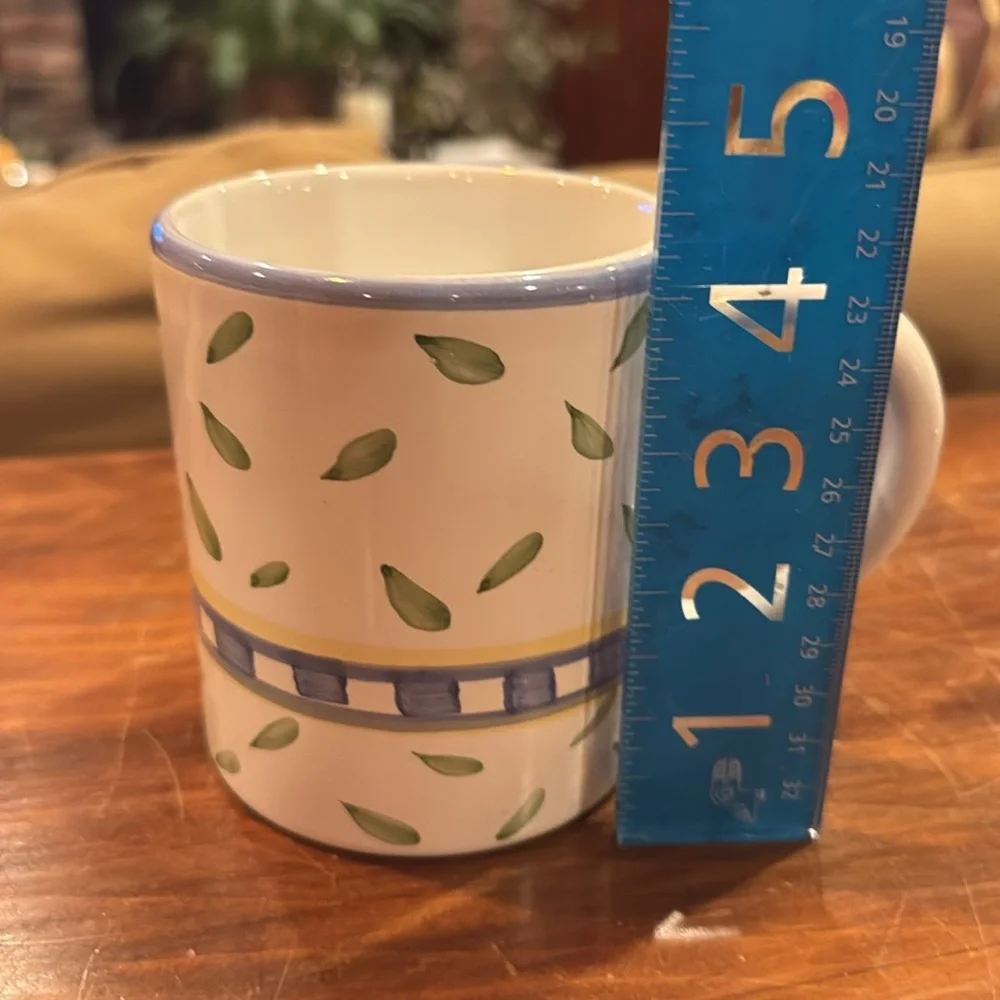 NWOT Vintage Williams Sonoma Blue Green Painted White Mug Cottagecore Made Italy